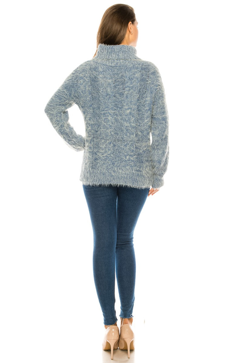 FUZZY CABLE TURTLE NECK SWEATER