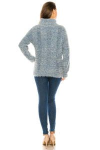 FUZZY CABLE TURTLE NECK SWEATER