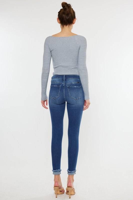 KAN KAN Mid Rise Hem Detail Ankle Skinny Jeans