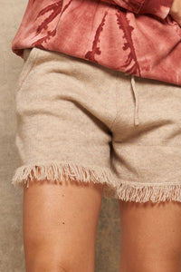 KNIT FRINGE-HEM SWEATER SHORTS