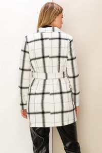 CASSANDRA PLAID PRINT BELTED COAT