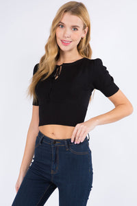 TIE FRONT SHORT SLEEVE CROP TOP