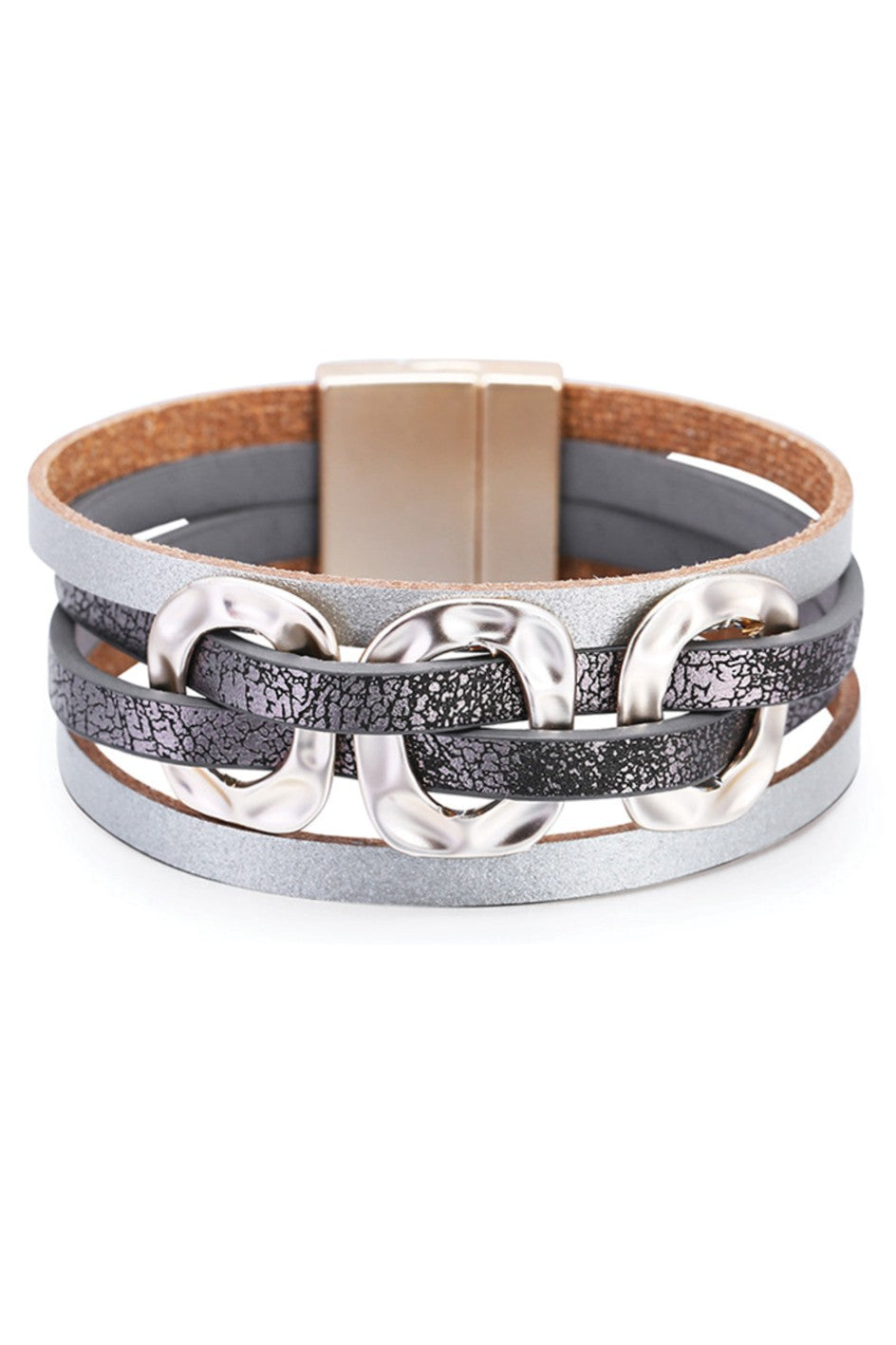 MULTI STRAND LEATHER BRACELET WITH MAGNETIC CLASP