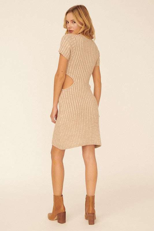 TORI RIBBED KNIT MINI SWEATER DRESS