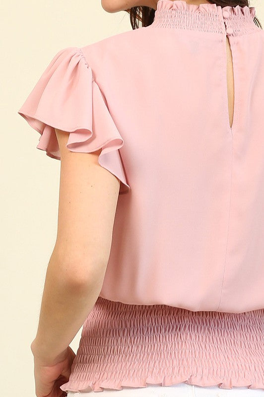 ROSA CHIFFON SMOCKED WAIST BLOUSE