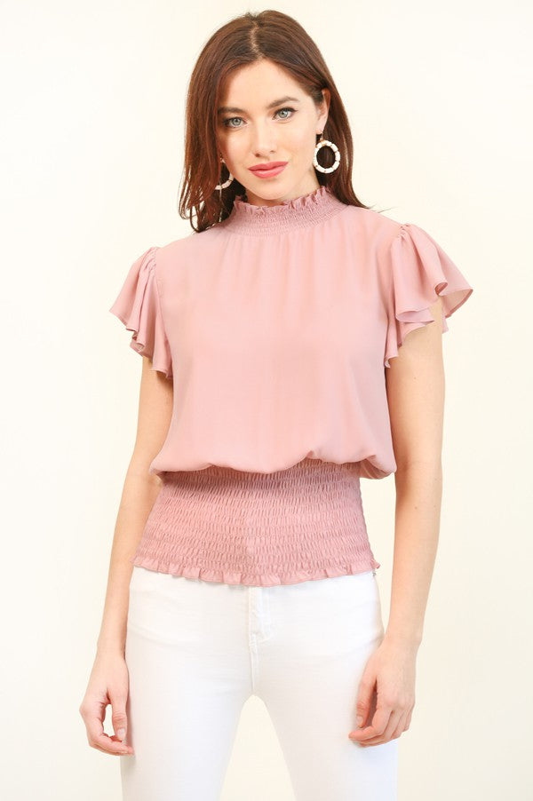 ROSA CHIFFON SMOCKED WAIST BLOUSE