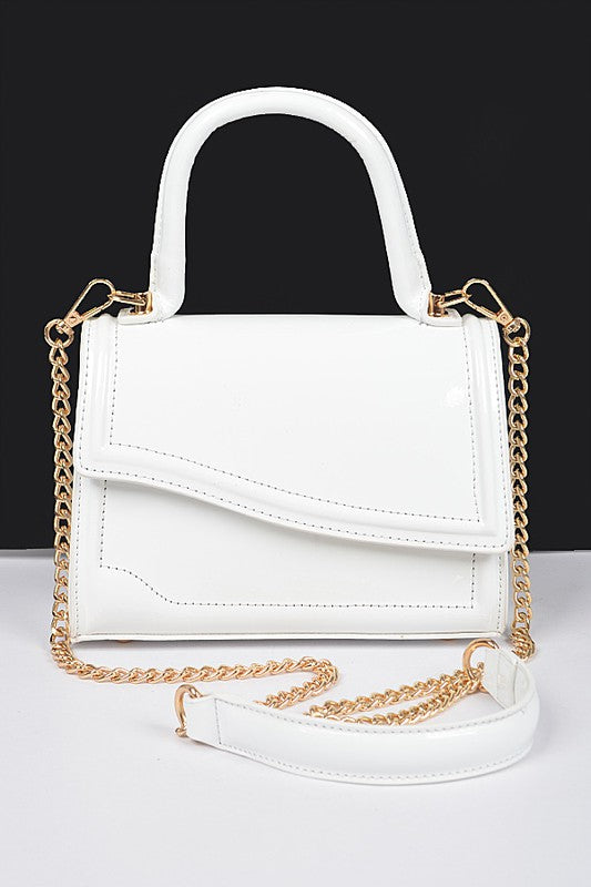 WHITE Patent Finish Top Handle Crossbody Bag