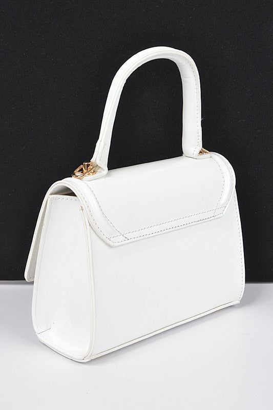 WHITE Patent Finish Top Handle Crossbody Bag