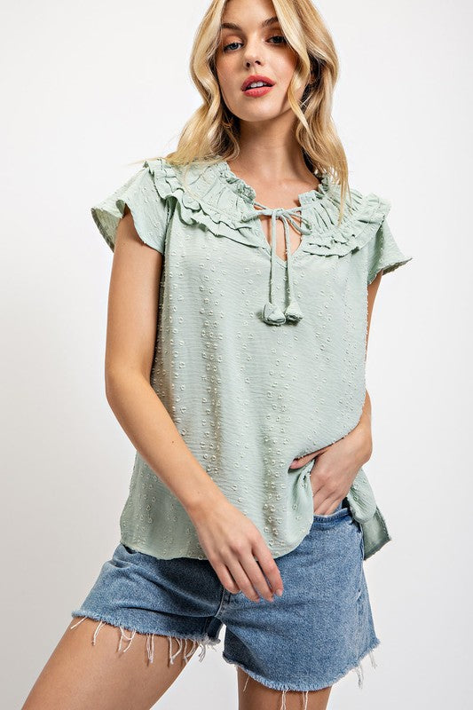 CARLISE RIFFLED TEXTURED BLOUSE