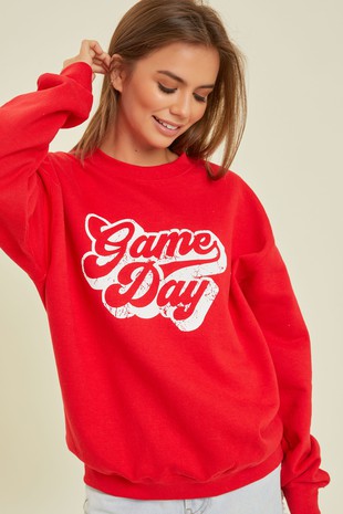 GAME DAY GRAPHIC SWEATSHIRT IN RED OR SAND