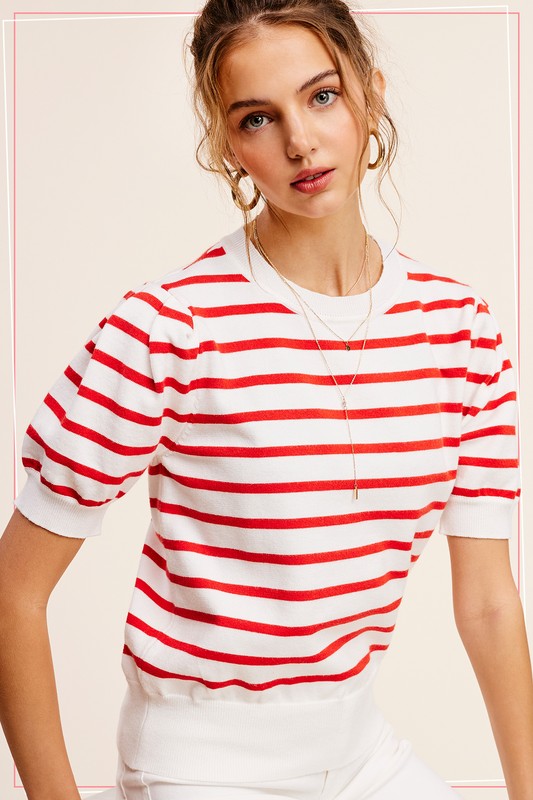 ROXY PUFF SLEEVE STRIPE TOP