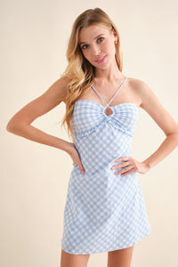 SADIE CHECKED SPAGHETTI STRAP DRESS