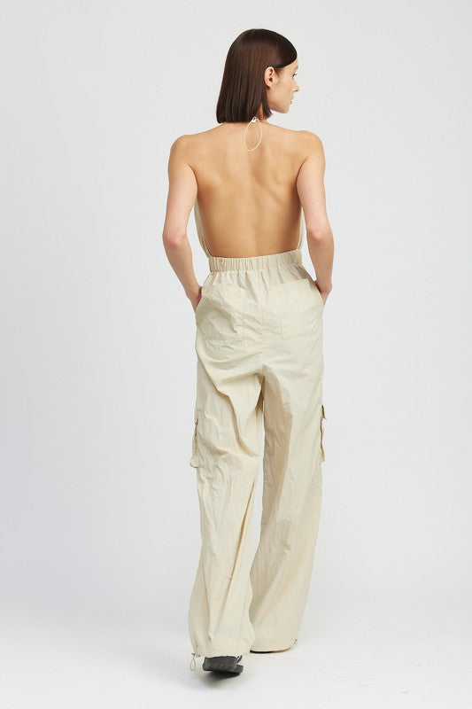 NINA NYLON CARGO JUMPSUIT