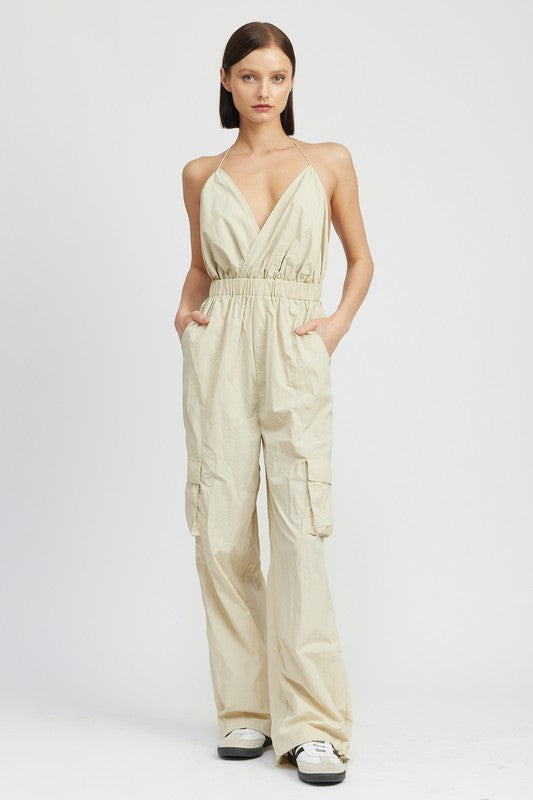 NINA NYLON CARGO JUMPSUIT