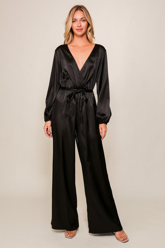 SABRINA SATIN JUMPSUIT W BELT