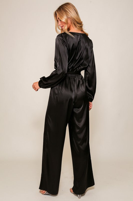 SABRINA SATIN JUMPSUIT W BELT