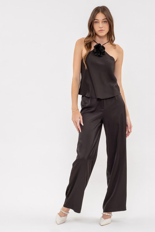 JESSIE HIGH WAIST WIDE LEG SATIN PANT