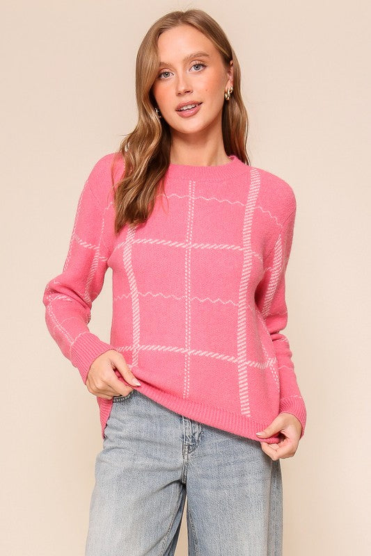 TESSA PINK PLAID SWEATER