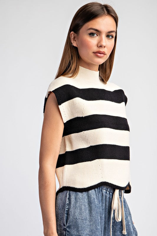 NATALIE STRIPPED MOCK NECK SWEATER