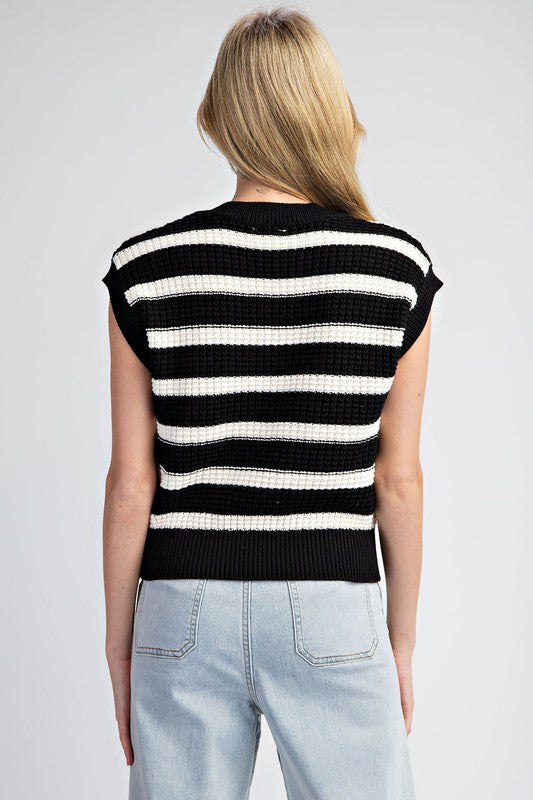 STRIPED SLEEVLESS KNIT SWEATER VEST