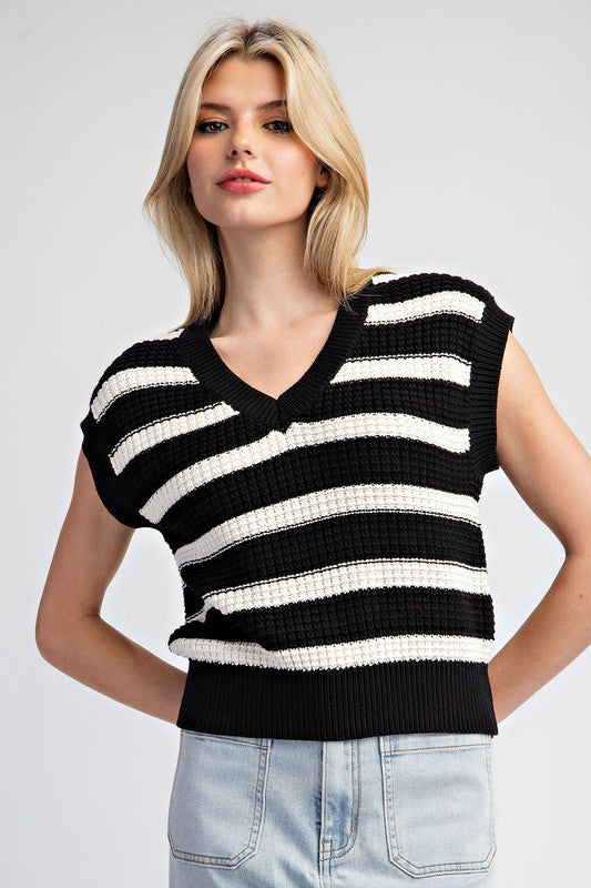 STRIPED SLEEVLESS KNIT SWEATER VEST