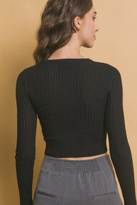 CROPPPED RIBBED SWEATER TOP