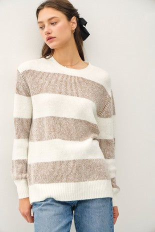 COZY STRIPE TAUPE SWEATER