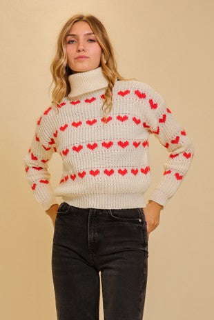 HEART TURTLENECK SWEATER