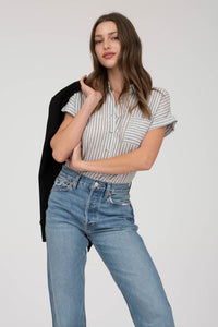 BETSY BLACK STRIPED LINEN SHIRT