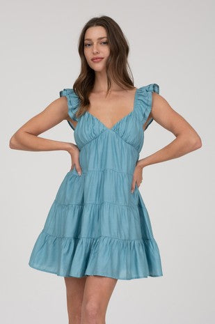 TEAL RUFFLED BABY DOLL DRESS