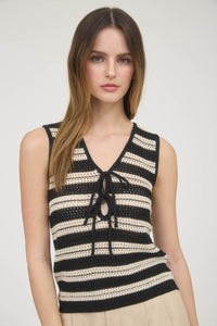 STRIPE V NECK CROCHET TOP