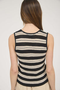 STRIPE V NECK CROCHET TOP