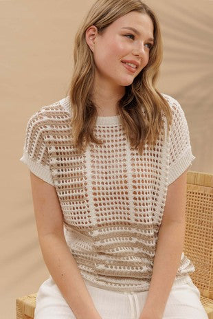 TARA STRIPED CROCHET TOP