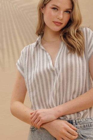 MIRANDA STRIPED BUTTON UP TOP