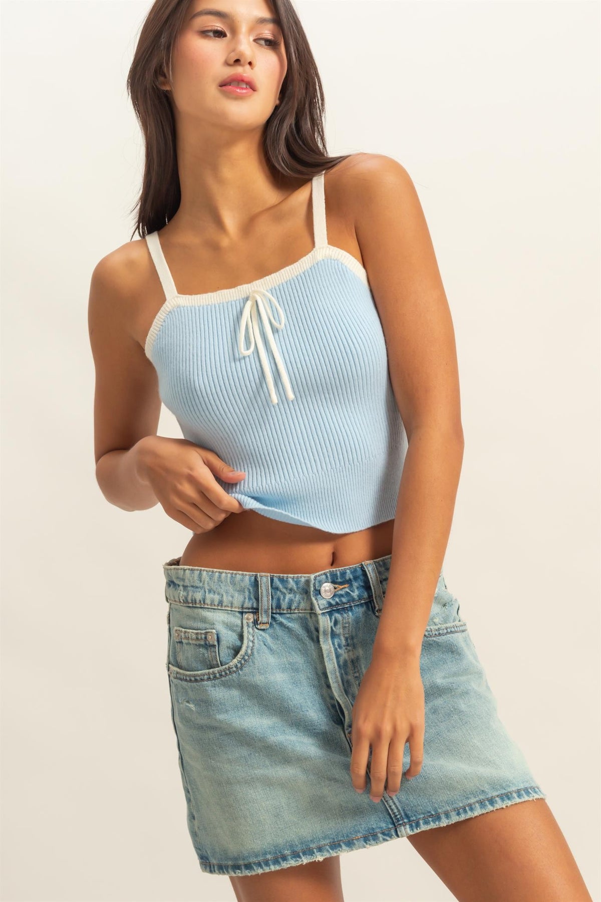 LIGHT BLUE WITH RIBBON DETAIL TIE TANK