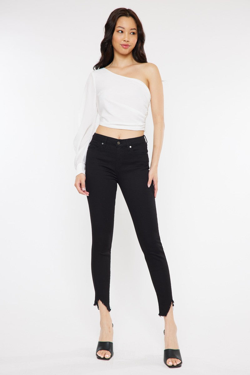 KAN KAN BLACK CROP FRAYED JEAN