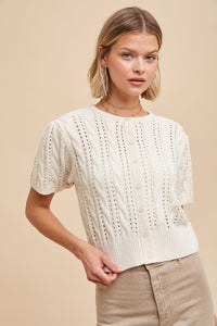 MAISY CABLE KNIT PUFF SHORT SLEEVE SWEATER