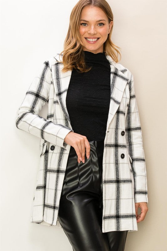 CASSANDRA PLAID PRINT BELTED COAT