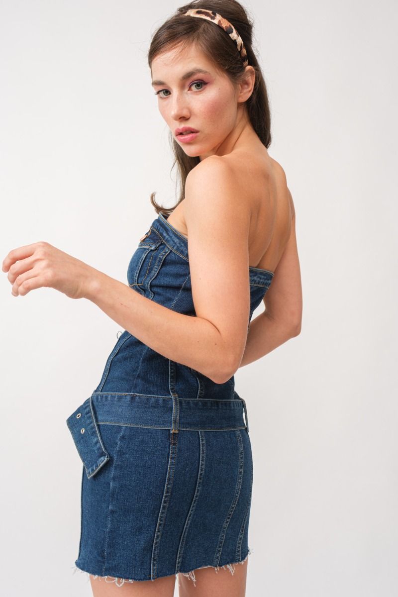 MONICA ZIPPER TUBE TOP DENIM DRESS