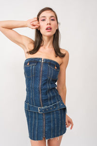 MONICA ZIPPER TUBE TOP DENIM DRESS